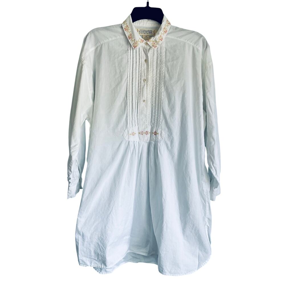 Victoria's Secret Sleep Shirt Small Cotton Embroidered Flowers 90s Vintage